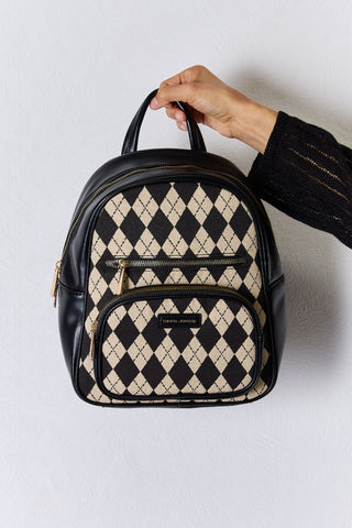 Argyle Pattern Vegan Leather Backpack