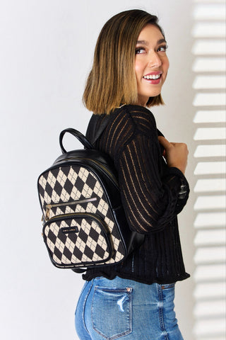 Argyle Pattern Vegan Leather Backpack