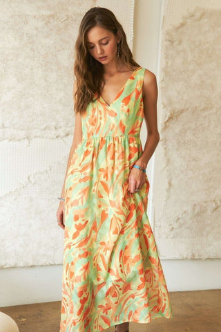 ADORA Abstract Floral V - Neck Maxi Dress - MOD&SOUL - Contemporary Women's Clothing