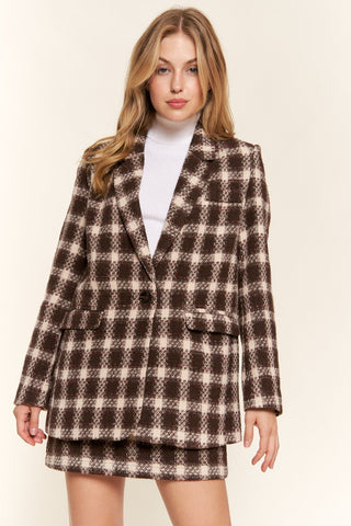 And The Why Full Size Plaid Brushed One Button Blazer - MOD&SOUL - Contemporary Women's Clothing