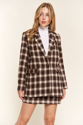 And The Why Full Size Plaid Brushed One Button Blazer - MOD&SOUL - Contemporary Women's Clothing