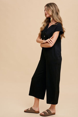 Annie Wear Button Detail Wide Leg Jumpsuit with Pockets - MOD&SOUL - Contemporary Women's Clothing