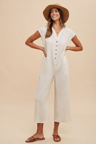 Annie Wear Button Detail Wide Leg Jumpsuit with Pockets - MOD&SOUL - Contemporary Women's Clothing