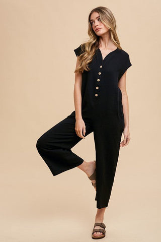 Annie Wear Button Detail Wide Leg Jumpsuit with Pockets - MOD&SOUL - Contemporary Women's Clothing