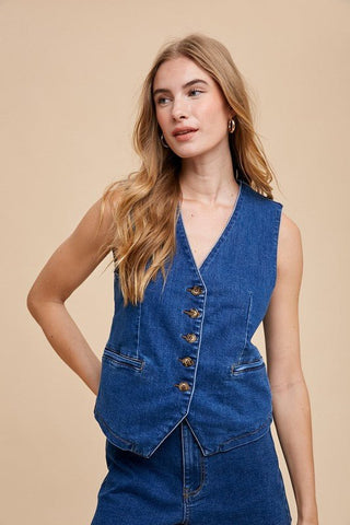 Annie Wear Button Down V - Neck Denim Vest - MOD&SOUL - Contemporary Women's Clothing