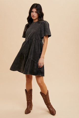 Annie Wear Mineral Washed Round Neck Short Sleeve Denim Dress - MOD&SOUL - Contemporary Women's Clothing