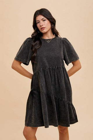 Annie Wear Mineral Washed Round Neck Short Sleeve Denim Dress - MOD&SOUL - Contemporary Women's Clothing