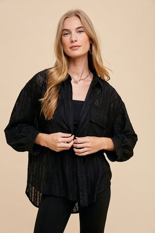 Annie Wear Openwork Button Down Drop Shoulder Shirt - MOD&SOUL - Contemporary Women's Clothing