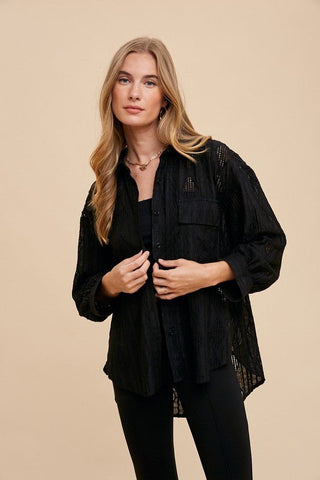 Annie Wear Openwork Button Down Drop Shoulder Shirt - MOD&SOUL - Contemporary Women's Clothing