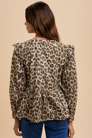 Annie Wear Tied Leopard Round Neck Peplum Blouse - MOD&SOUL - Contemporary Women's Clothing