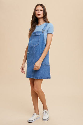 Annie Wear Wide Strap Denim Overall Dress with Pockets - MOD&SOUL - Contemporary Women's Clothing