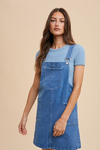 Annie Wear Wide Strap Denim Overall Dress with Pockets - MOD&SOUL - Contemporary Women's Clothing