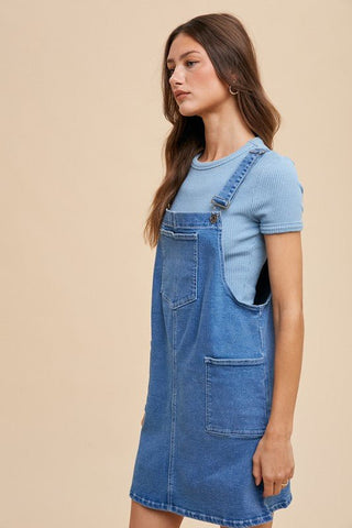 Annie Wear Wide Strap Denim Overall Dress with Pockets - MOD&SOUL - Contemporary Women's Clothing