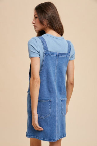 Annie Wear Wide Strap Denim Overall Dress with Pockets - MOD&SOUL - Contemporary Women's Clothing