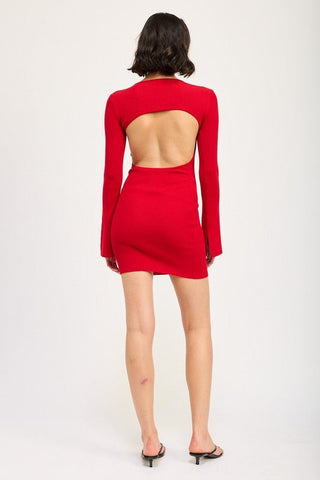 Back Cutout Long Sleeve Mini Dress - MOD&SOUL - Contemporary Women's Clothing