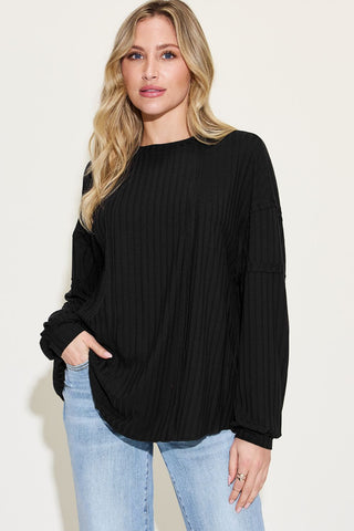 Basic Bae Full Size Ribbed Round Neck Long Sleeve T-Shirt - MOD&SOUL - Contemporary Women's Clothing