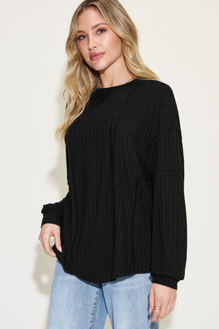 Basic Bae Full Size Ribbed Round Neck Long Sleeve T-Shirt - MOD&SOUL - Contemporary Women's Clothing