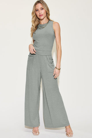 Basic Bae Full Size Ribbed Tank and Wide Leg Pants Set - MOD&SOUL - Contemporary Women's Clothing