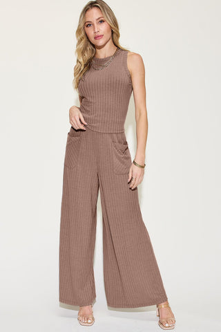 Basic Bae Full Size Ribbed Tank and Wide Leg Pants Set - MOD&SOUL - Contemporary Women's Clothing