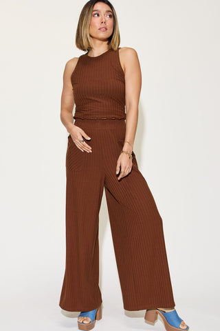 Basic Bae Full Size Ribbed Tank and Wide Leg Pants Set - MOD&SOUL - Contemporary Women's Clothing