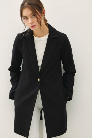 Be Cool Single Button Long Sleeve Coat with Pockets - MOD&SOUL - Contemporary Women's Clothing