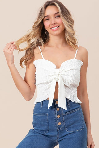 BiBi Ruffled Smocked Ribbon Detail Cami - MOD&SOUL - Contemporary Women's Clothing