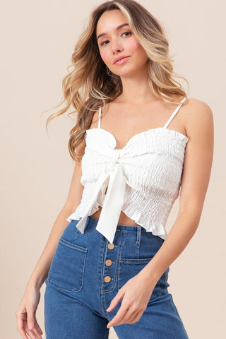 BiBi Ruffled Smocked Ribbon Detail Cami - MOD&SOUL - Contemporary Women's Clothing