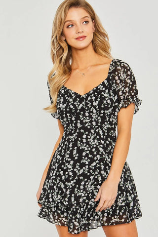 Black Floral Short Sleeve Romper - MOD&SOUL - Contemporary Women's Clothing