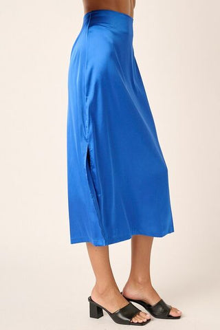 Blue Side Slit Satin Midi Skirt - MOD&SOUL - Contemporary Women's Clothing