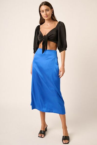 Blue Side Slit Satin Midi Skirt - MOD&SOUL - Contemporary Women's Clothing