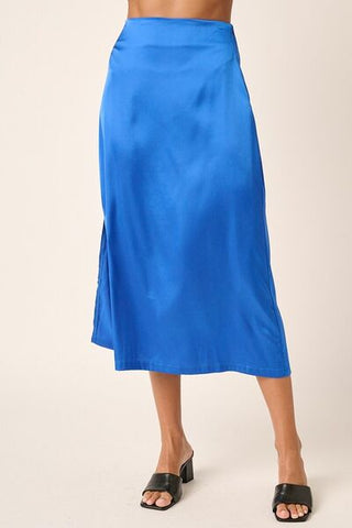 Blue Side Slit Satin Midi Skirt - MOD&SOUL - Contemporary Women's Clothing