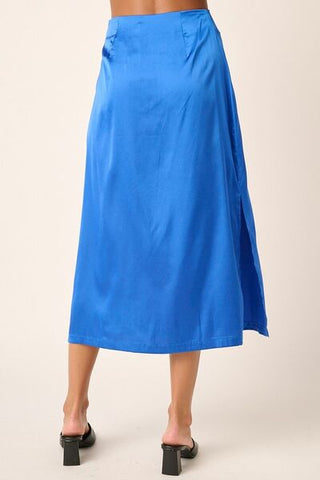 Blue Side Slit Satin Midi Skirt - MOD&SOUL - Contemporary Women's Clothing