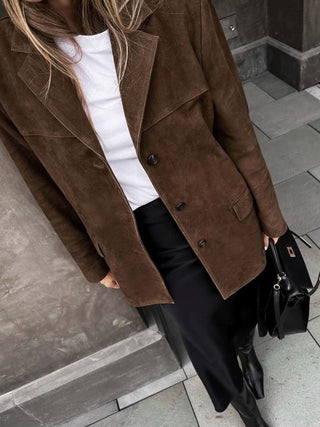 Brown Suede Button Up Jacket - MOD&SOUL - Contemporary Women's Clothing