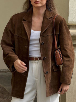 Brown Suede Button Up Jacket - MOD&SOUL - Contemporary Women's Clothing