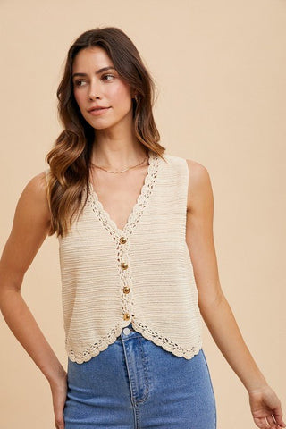 Button Down Knit Vest Top - MOD&SOUL - Contemporary Women's Clothing