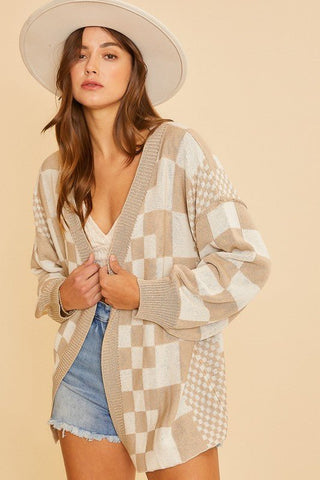 Checkered Open Front Cardigan - MOD&SOUL - Contemporary Women's Clothing