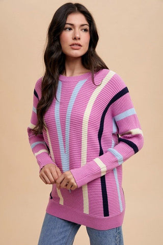 Chevron Striped Ribbed Sweater - MOD&SOUL - Contemporary Women's Clothing