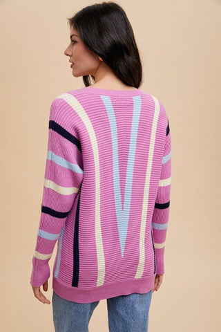 Chevron Striped Ribbed Sweater - MOD&SOUL - Contemporary Women's Clothing