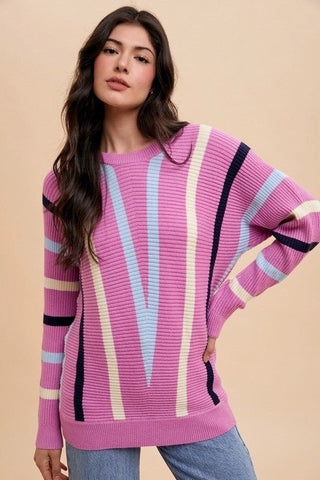 Chevron Striped Ribbed Sweater - MOD&SOUL - Contemporary Women's Clothing