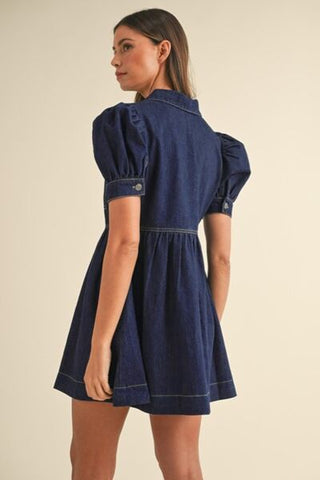 Collared Neck Half Zip Denim Dress - MOD&SOUL - Contemporary Women's Clothing