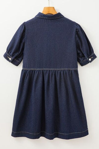 Collared Neck Half Zip Denim Dress - MOD&SOUL - Contemporary Women's Clothing