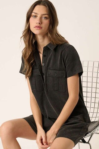 Collared Short Sleeve Shirt Dress - MOD&SOUL - Contemporary Women's Clothing