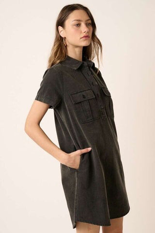 Collared Short Sleeve Shirt Dress - MOD&SOUL - Contemporary Women's Clothing