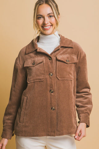 Corduroy Button Up Sherpa Jacket - Brown - MOD&SOUL - Contemporary Women's Clothing