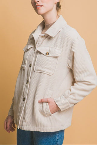 Corduroy Button Up Sherpa Jacket - Cream - MOD&SOUL - Contemporary Women's Clothing