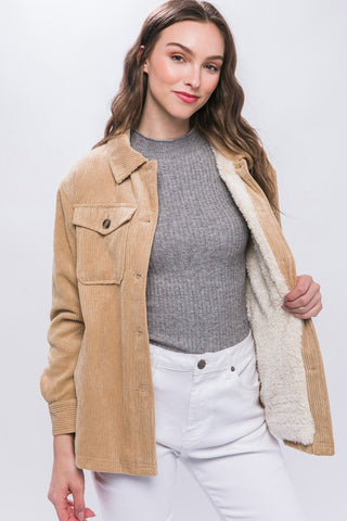 Corduroy Sherpa Jacket - Beige - MOD&SOUL - Contemporary Women's Clothing