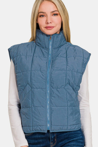 Cropped Puffer Vest - Blue - MOD&SOUL - Contemporary Women's Clothing