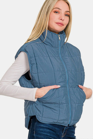 Cropped Puffer Vest - Blue - MOD&SOUL - Contemporary Women's Clothing