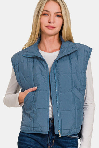 Cropped Puffer Vest - Blue - MOD&SOUL - Contemporary Women's Clothing