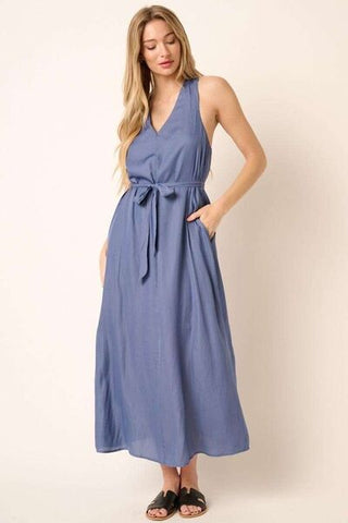 Cross Back Belted Maxi Dress - MOD&SOUL - Contemporary Women's Clothing